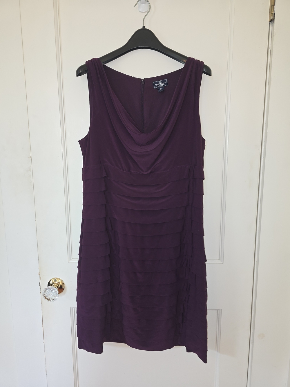 American Living Plum Sleeveless Cowl Neck Layered Dress 16